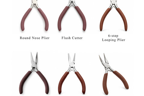 Six essential jewelry making pliers and cutters arranged on a white background.