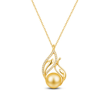 01-025-YG Golden South Sea Pearl & Diamond Flamira Pendant