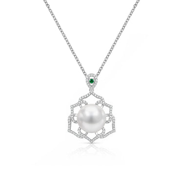 01-026-WG White South Sea Pearl & Diamond Lotara Pendant