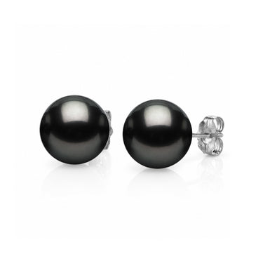 Tahitian South Sea Round Pearl Stud Earrings with white gold posts
