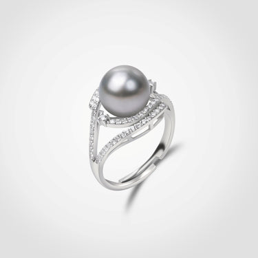 Titanium Gray Tahitian Pearl & Diamond Celarelle Ring - DE BLANCAS