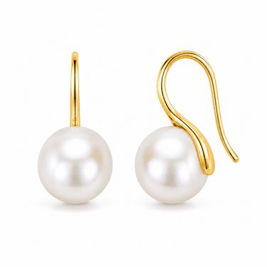 10mm white freshwater pearl curved hook earrings with a clean white tone