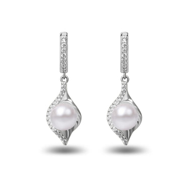 7-8mm white freshwater pearl Astral Comet drop earrings