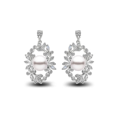 8-8.5mm silver Akoya pearl Frosted Bloom earrings