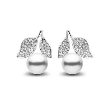 8-8.5mm silver Akoya pearl Frosted Leaf Earrings