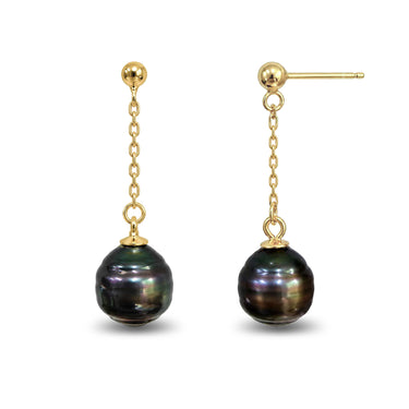 Black Tahitian Circled Pearl Elira Dangle Earrings