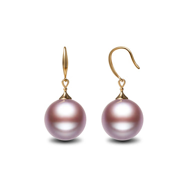 Purple freshwater pearl fish hook earrings with gold setting
