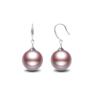 Purple freshwater pearl fish hook earrings with silver setting