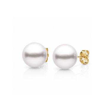 White Akoya Pearl Stud Earrings with yellow gold backing