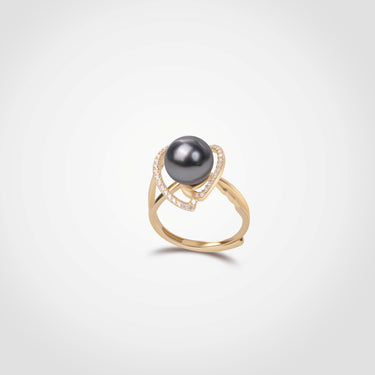 Dark Tahitian Pearl & Diamond Oravelle Ring - DE BLANCAS