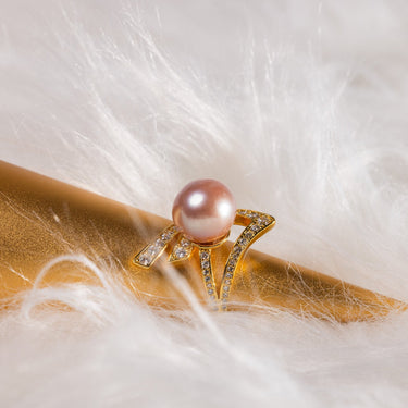 Peach Freshwater Pearl & Diamond Aurasha Ring - DE BLANCAS