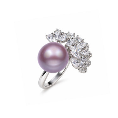 Purple Freshwater Pearl & Diamond Virelia Ring - DE BLANCAS