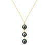 Black Tahitian Circled Pearl Triple Drop Pendant with yellow gold chain