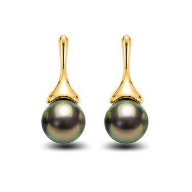 10-11mm Tahitian pearl drop earrings with green overtones