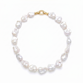 12.0-15.0mm White Baroque Freshwater Pearl Necklace