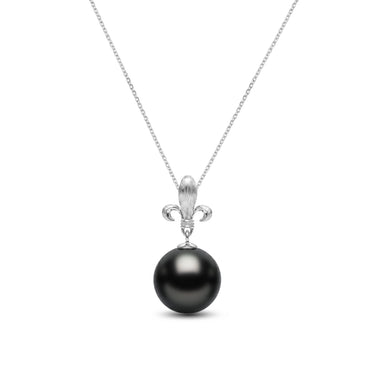 12mm Tahitian Pearl Fleur-de-Lis Pendant in 18K White Gold