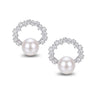 5.5-6mm White Freshwater Pearl Pavé Circle Stud Earrings