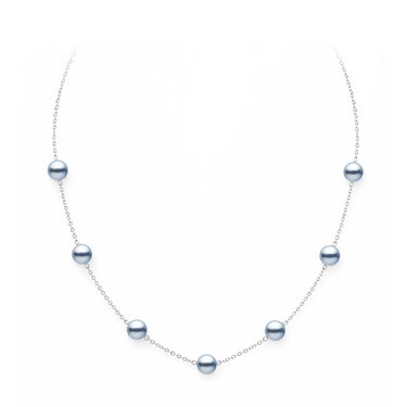 6.5-7mm Blue Japanese Akoya Pearl Tincup Necklace in 18K White gold