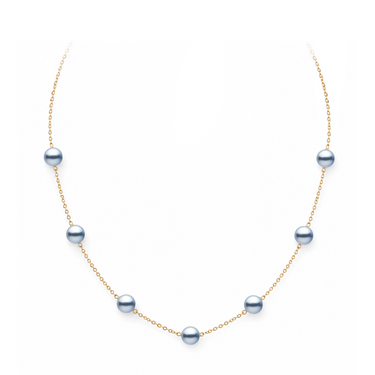 6.5-7mm Blue Japanese Akoya Pearl Tincup Necklace in 18K Yellow gold
