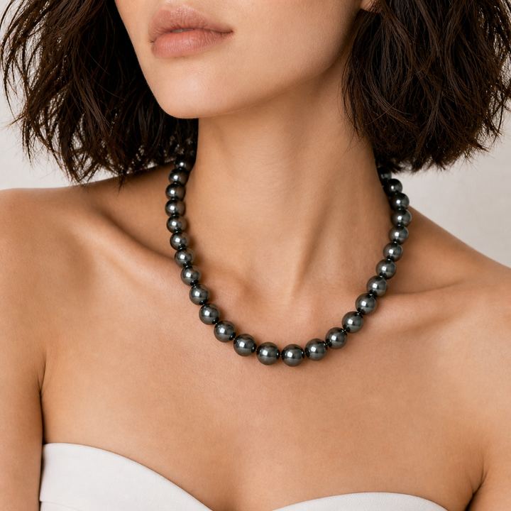 8.0-9.0mm 18-inch Dark Black Tahitian pearl necklace