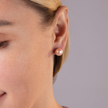 Close-up of 10-10.5mm Pink Freshwater Pearl Stud Earrings