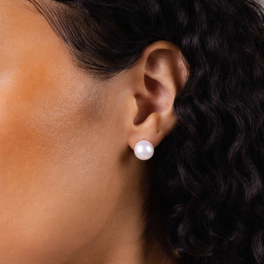 Close-up of 10-11mm White South Sea Pearl Stud Earrings