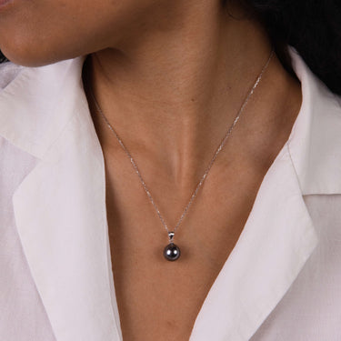 Close-up of 10mm Tahitian Pearl Elvara Pendant in 18K White Gold