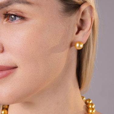 Close-up of 12-13mm Golden South Sea Pearl Stud Earrings