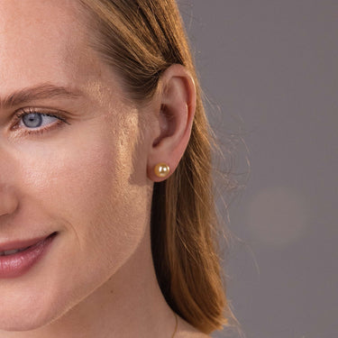 Close-up of 8-9mm Golden South Sea Pearl Stud Earrings