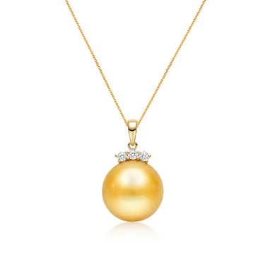 Golden South Sea Pearl & Diamond Aurestra Pendant in 18K Yellow Gold