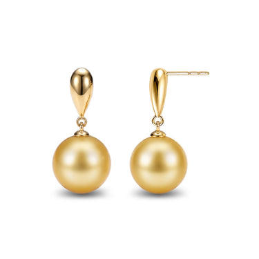 Golden South Sea Pearl Drop Earrings in 18K Yellow Gold