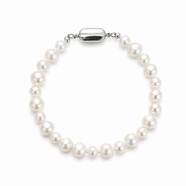 Mixed Size 6.0mm & 8.0mm White Freshwater Pearl Bracelet with Silver Clasp