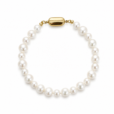 Mixed Size 6.0mm & 8.0mm White Freshwater Pearl Bracelet with Yellow Clasp