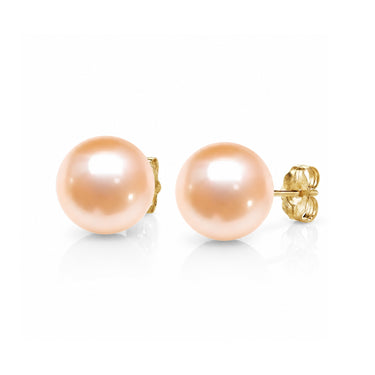 Peach Freshwater Pearl Stud Earrings with gold backing