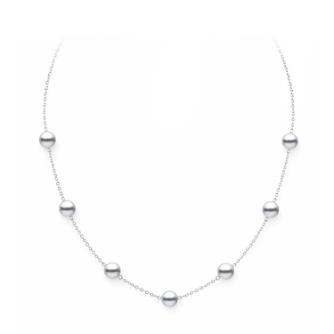 Silver Akoya pearl tincup necklace in 18K white gold