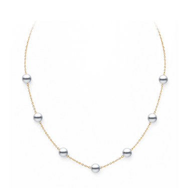 Silver Akoya pearl tincup necklace in 18K yellow gold