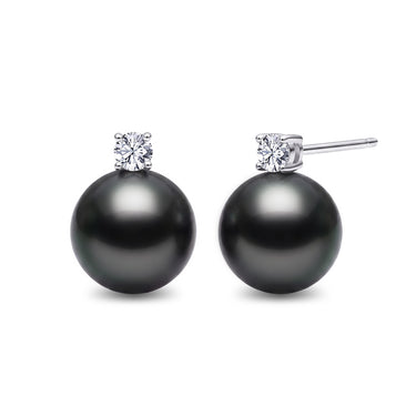 Tahitian Pearl & Diamond Stud Earrings in 18K Gold