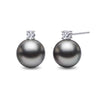 Titanium Gray Tahitian Pearl & Diamond Stud Earrings in 18K Gold