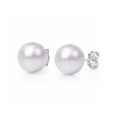 White Freshwater Pearl Stud Earrings with white gold posts