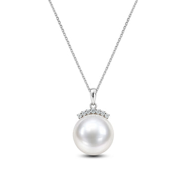 White South Sea Pearl & Diamond Arcera Pendant in 18K White Gold