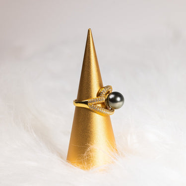 Dark Tahitian Pearl & Diamond Lumora Ring - DE BLANCAS