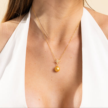 Golden South Sea Pearl & Diamond Solarys Pendant - DE BLANCAS