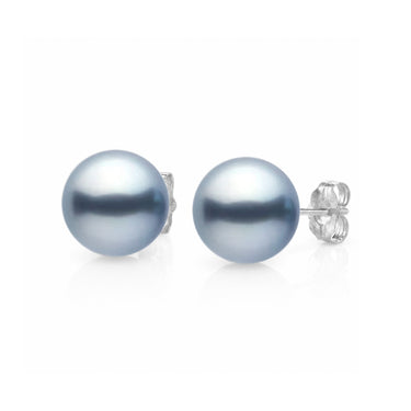 light blue Akoya pearl studs with 14K white gold posts
