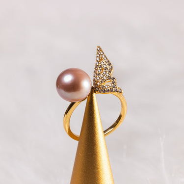 Peach Freshwater Pearl & Diamond Marivelle Ring - De Blancas
